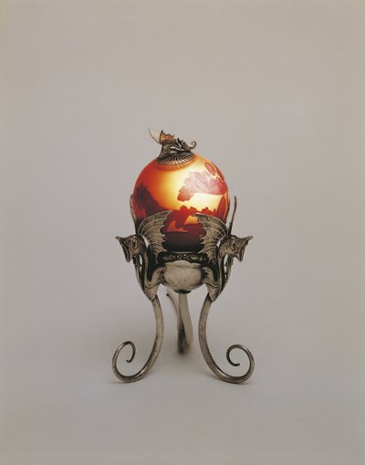 Close-up of a lit glass lamp, Nancy, France by Emile Galle