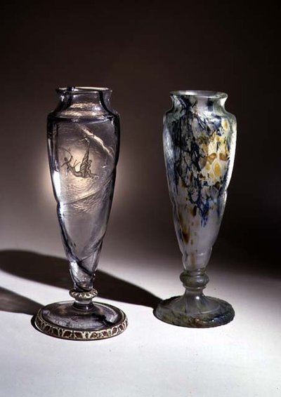 Engraved Intercalaire Glass Vases by Emile Galle
