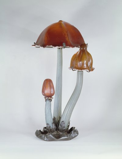 "Les Copin" wrought iron mounted, triple overlay glass table lamp by Galle by Emile Galle