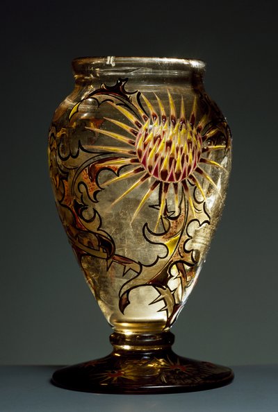 Smoked glass vase with enamel decorations, ca 1890, by Emile Galle, Nancy, France by Emile Galle