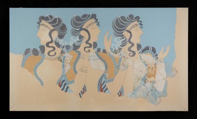 Restored Ladies in Blue Fresco from the Palace of Minos at Knossos (Evans Fresco Drawing O/7) by Emile Gilliéron