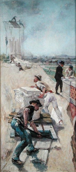 Workers Building the Hotel de Ville, Paris by Emile Henri Blanchon