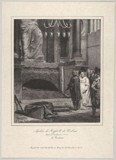The Tomb of Raphael, Opened September 14, 1833, Pantheon, Rome by Emile Jean Horace Vernet