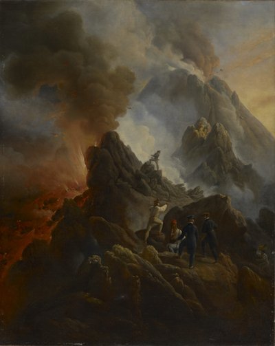 The Vesuvius Erupting, the Artist and His Father, Carle Vernet, in the Foreground., c. 1822 by Emile Jean Horace Vernet