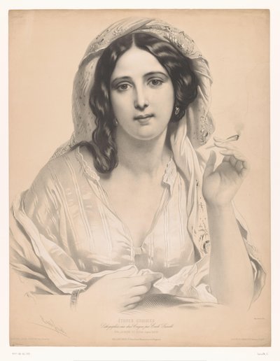 Veiled Young Woman with a Cigarette in Her Hand by Emile Lassalle