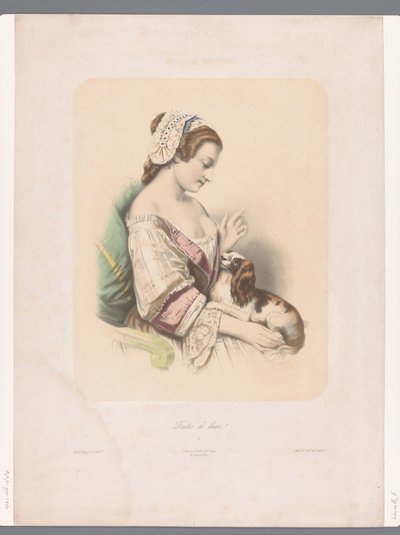 Young Woman Training Her Lapdog (Motifs de miniature series) by Emile Lassalle