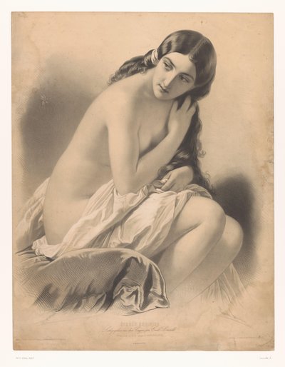 Seated Naked Woman Looking at a Wasp by Emile Lassalle