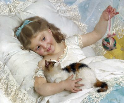 Child and Cat by Emile Munier by Emile Munier