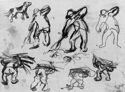 Seven Sketches of Men Digging and Carrying Firewood, and a Sketch of a Dog by Emile Othon Friesz