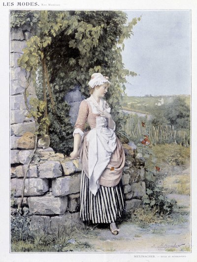 Single woman waiting for her appointment - illustration by Metzmacher, circa 1900 by Emile Pierre Metzmacher