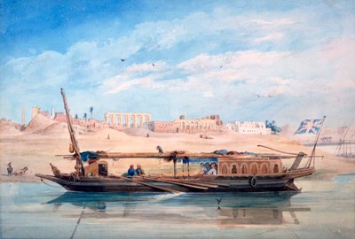 A Boat on the Nile, Luxor, Egypt by Emile Prisse d