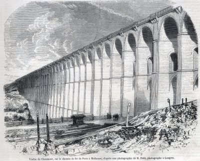 Chaumont Viaduct on the railway from Paris to Mulhouse. Engraving after sketch by Ralph in 