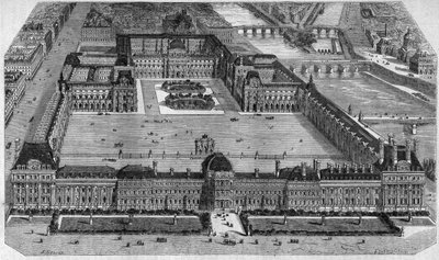 General view of the Louvre in Paris, taken from the Tuileries Garden by Emile Theodore Therond