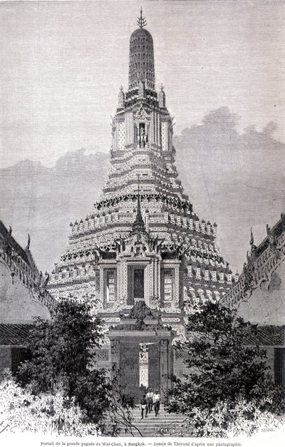 Portal of the Great Wat-Chan Pagoda, Bangkok. Drawing by Thérond by Emile Theodore Therond