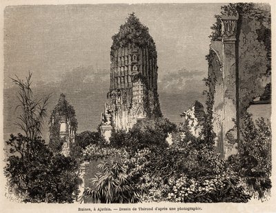 The ruins taken in the vegetation of the jungle, in Ajuthia (Thailand), illustration for Henri Mouhot