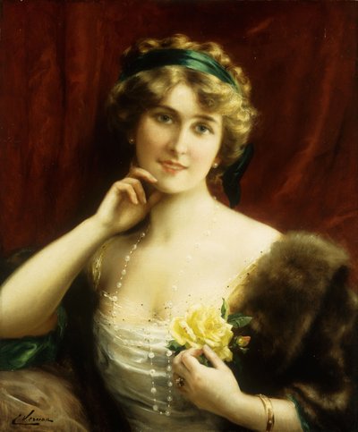 An Elegant Lady with a Yellow Rose by Emile Vernon