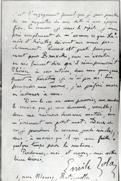Letter from Zola to Edouard Manet by Emile Zola