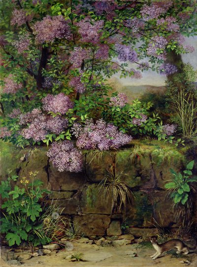 Blooming Lilacs in front of a Wall by Emilie von der Embde