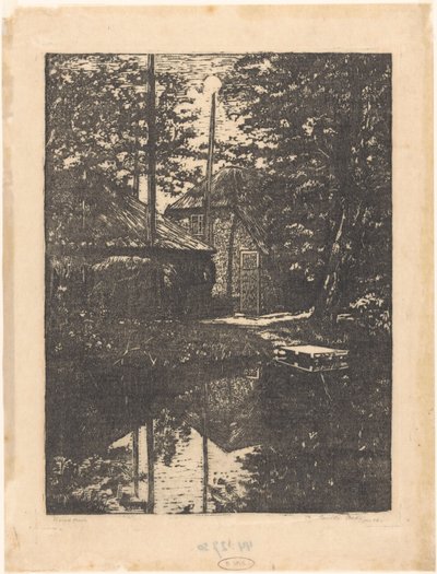 Farm and Hay Barn by the Water by Emilius Wilhelmus Dehé (signed by artist)