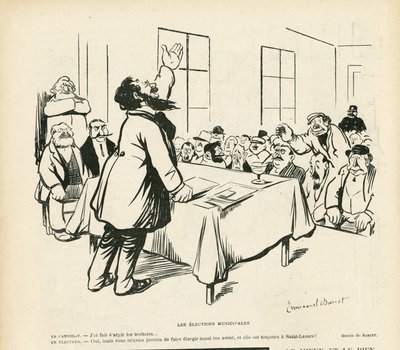 Illustration in Le Rire, 09/05/08 - Municipal Elections - Elections, Political Meeting, Meeting, Election Meeting, Municipal Elections by Emmanuel Barcet