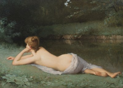 Reclining nude on a riverbank by Emmanuel Benner