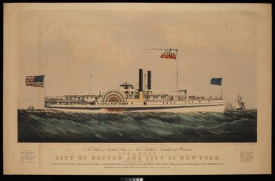 New York and Boston Line, via New London, Norwich and Worcester steamers City of Boston and City of New York by Endicott Endicott