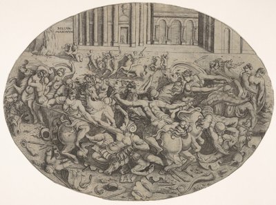 Combat between Amazons and Men in Front of Architectural Arcades by Enea Vico