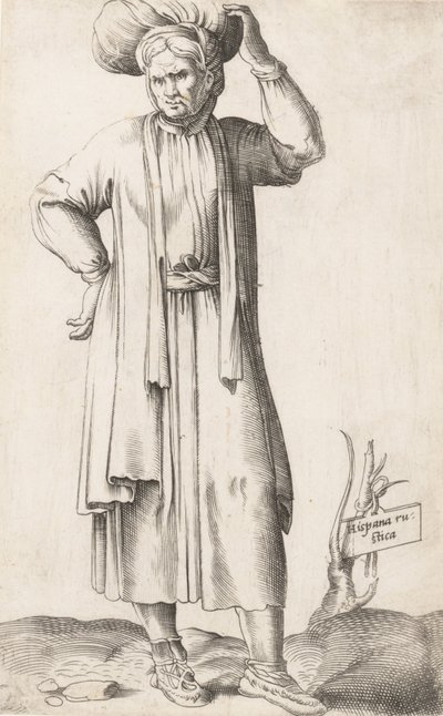 Costume Plate: Hispania Rustica with laundry on head, ca. 1557-58 by Enea Vico