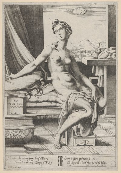 Lucretia Naked and Seated Before a Window, a Dagger in Her Right Hand by Enea Vico
