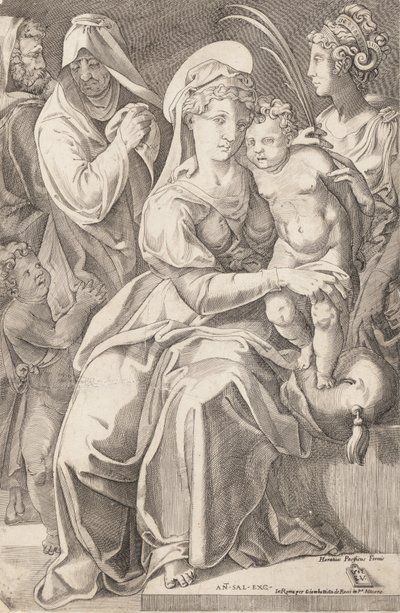 The Holy Family with St. Anne and St. Catherine, 1542, published 1627-50 by Enea Vico