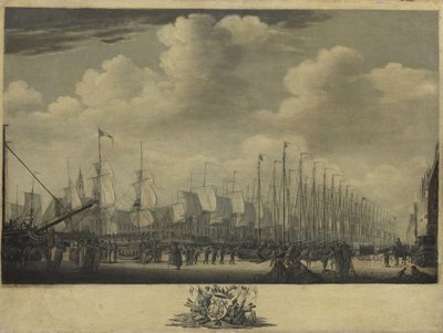 Mustering the Fleet in the Harbor of Vlissingen, 1804 by Engel Hoogerheyden