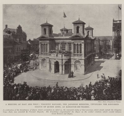 A Meeting of East and West, Viscount Hayashi, the Japanese Minister, Unveiling the Restored Statue of Queen Anne, at Kingston-on-Thames, 3 May 1902 by English Photographer