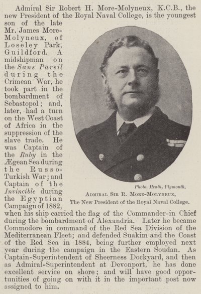 Admiral Sir R More-Molyneux, the new President of the Royal Naval College by English Photographer