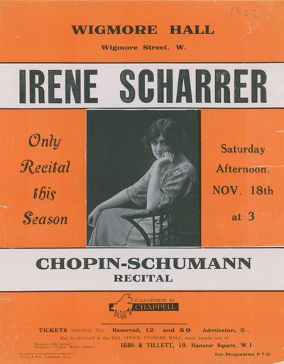 Advert for a Chopin-Schumann Recital Featuring Irene Scharrer by English Photographer