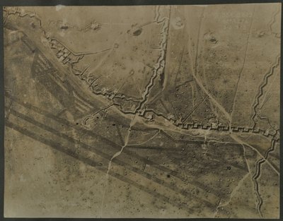 Aerial photograph with WWI trenches, 1918 by English Photographer