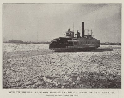 After the Blizzard, a New York Ferry-Boat Ploughing through the Ice in East River by English Photographer