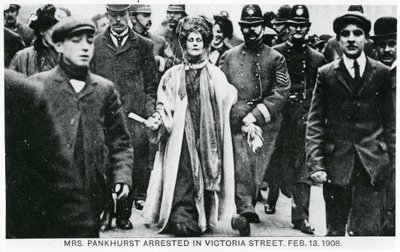 Arrest of Mrs Emmeline Pankhurst in Victoria Street, 13th February 1908 by English Photographer