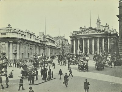 Bank of England and Royal Exchange, Threadneedle Street, City of London, 1890 by English Photographer