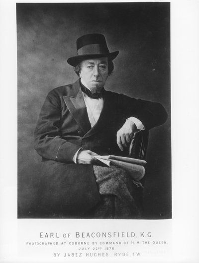 Benjamin Disraeli, 1st Earl of Beaconsfield, photographed by Jabez Hughes at Osborne House, Isle of Wight by English Photographer