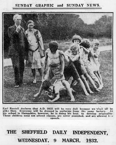 Bertrand Russell and His Wife Dora Black with Pupils from Their Beacon Hill School by English Photographer