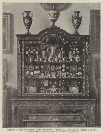 Cabinet in the Reception Room containing Historical Miniatures, Heirlooms, etc by English Photographer