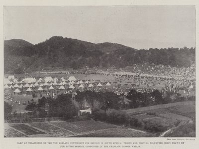 Camp at Wellington of the New Zealand Contingent for Service in South Africa, Troops and Visiting Volunteer Corps drawn up for Divine Service, conducted by the Chaplain, Bishop Wallis by English Photographer