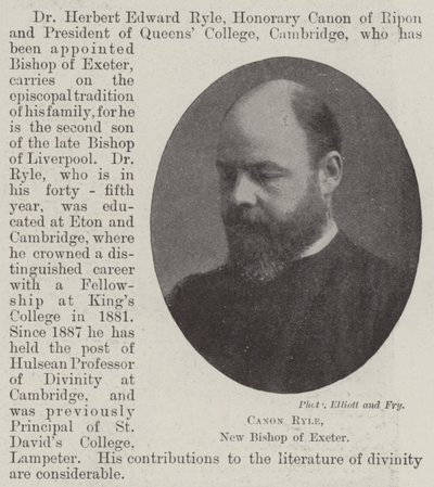 Canon Ryle, New Bishop of Exeter by English Photographer