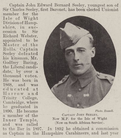 Captain John Seeley, New MP for the Isle of Wight, now on South African Service by English Photographer