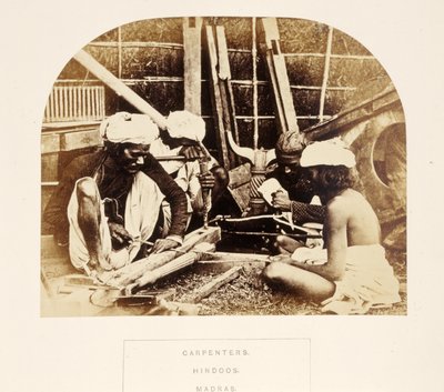 Carpenters, Hindoos, Madras, from The People of India, by J. Forbes Watson, published 1868 by English Photographer