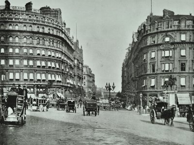 Charing Cross, Westminster: Northumberland Avenue from Trafalgar Square and Charing Cross, 1890 by English Photographer