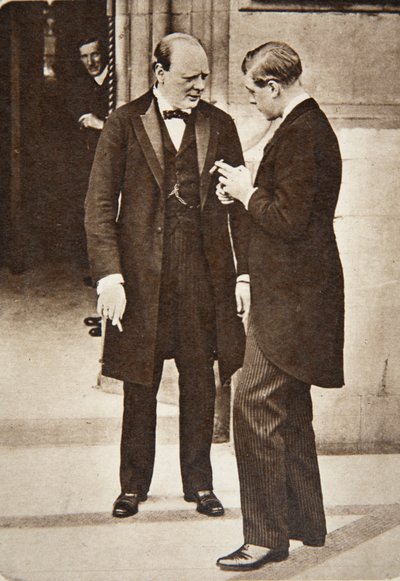 Chatting after a luncheon party at the House of Commons: Mr. Churchill and H.R.H. The Prince of Wales, 1919 by English Photographer