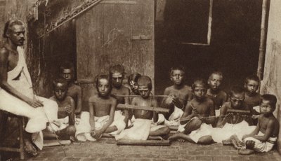 Children and Their Teacher in a School in India (b/w photo) by English Photographer