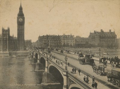 Clocktower of the Houses of Parliament and Westminster Bridge by English Photographer