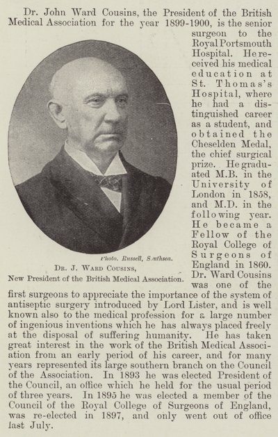 Dr J Ward Cousins, New President of the British Medical Association by English Photographer